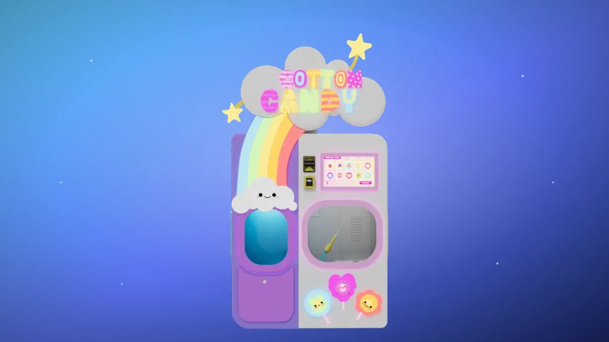 Front view of the Sweet Robo robotic cotton candy vending machine